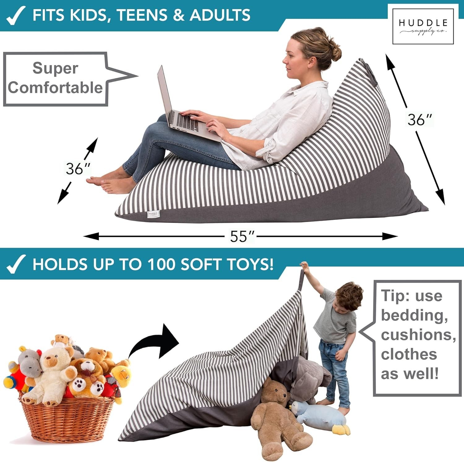 Original Stuffed Animal Bean Bag for Storage(No Filler) for Kids Teens & Adults