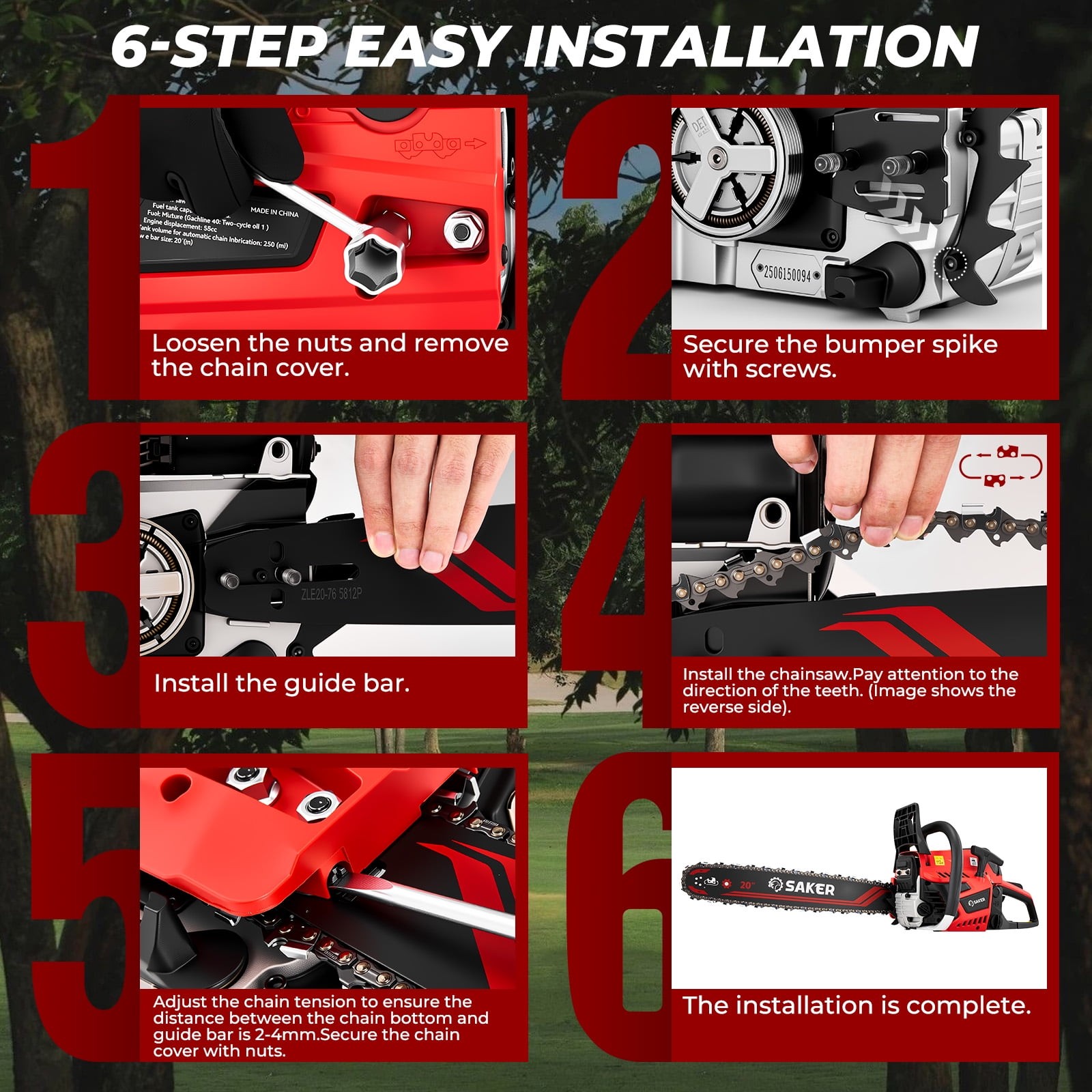 Saker 58cc Gas Chainsaw, 3.2HP 2-Cycle Engine, 20-Inch Manganese Steel Bar,