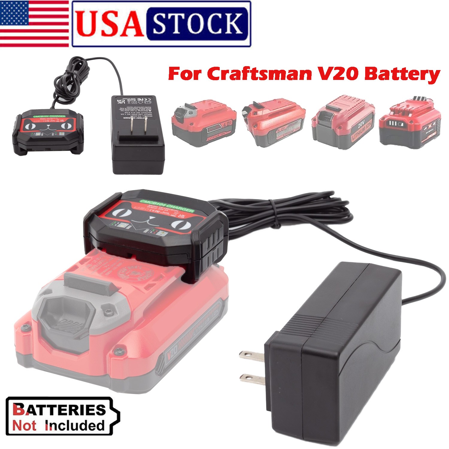 Battery Charger Replacement For Craftsman 20V MAX V20 Series Li-ion Battery US