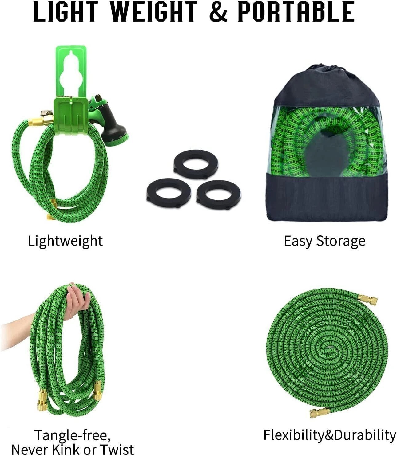 Heavy Duty 50-100FT Flexible Garden Hose Expandable Water Pipe with Brass Fittin