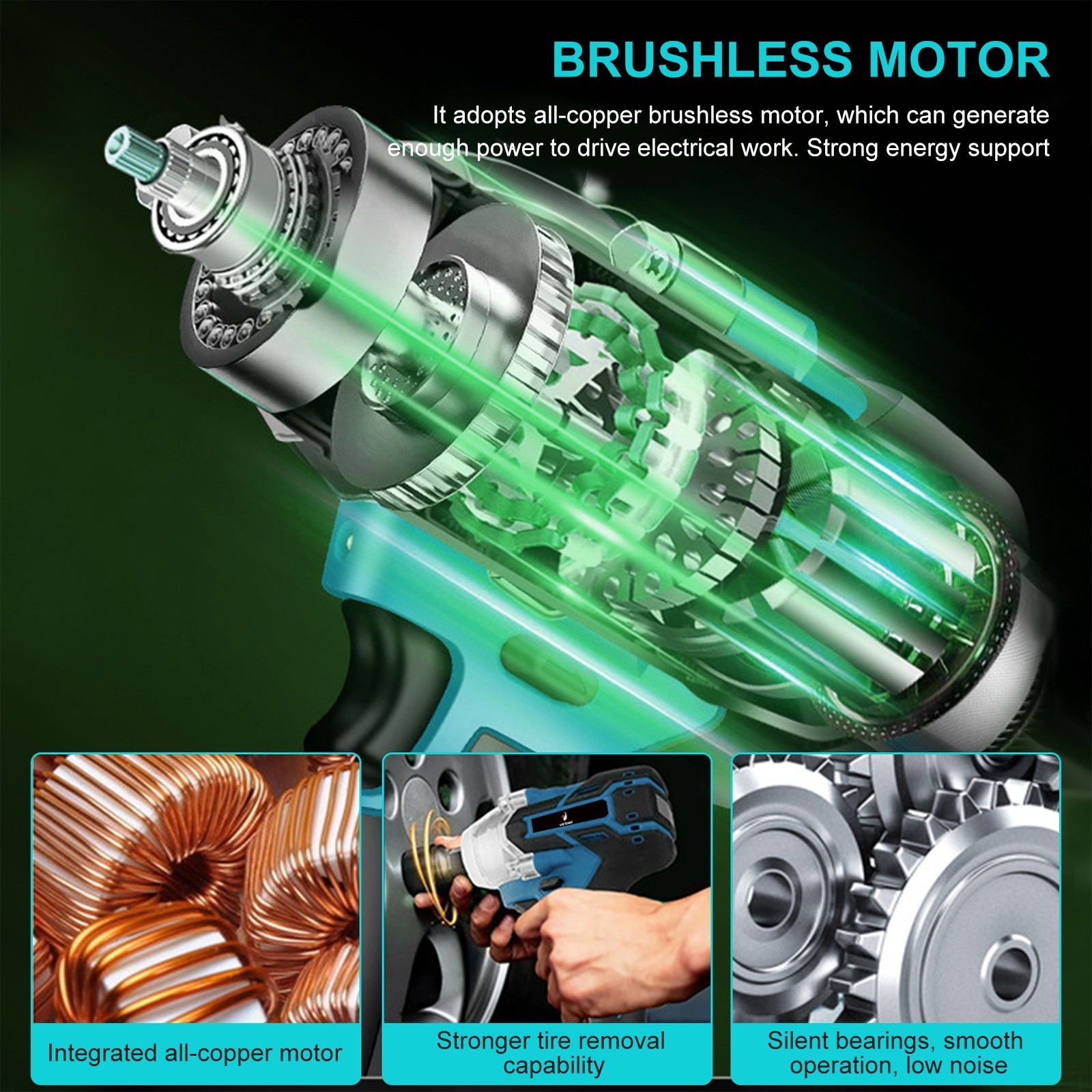 21V Brushless Impact Wrench Cordless Electric Screwdriver Rechargeable Drill Dr