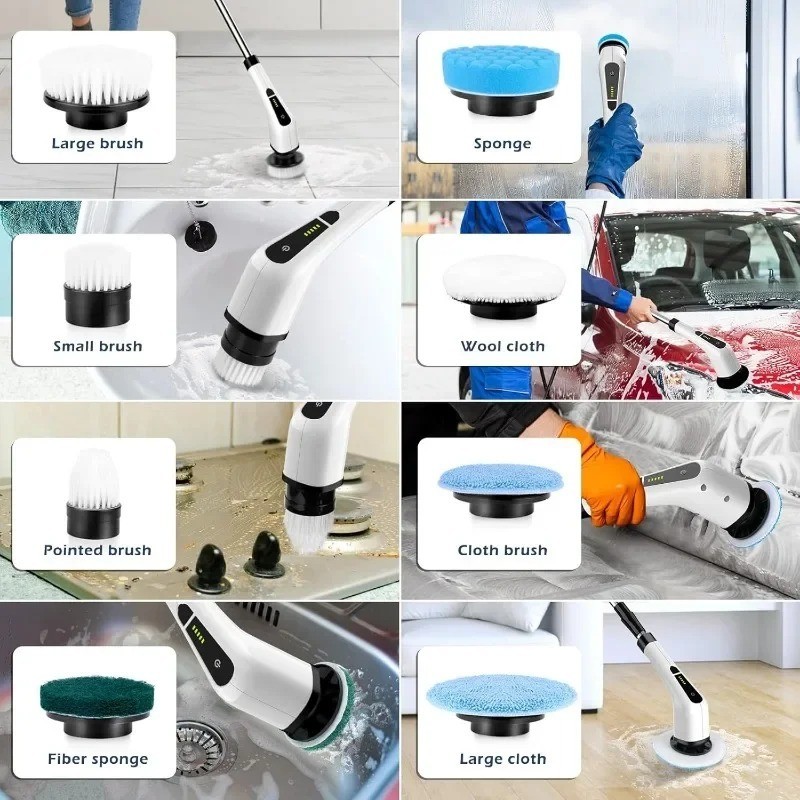 9 IN 1 Electric Spin Scrubber Cordless Power Cleaning Brush Rechargeable cleaner