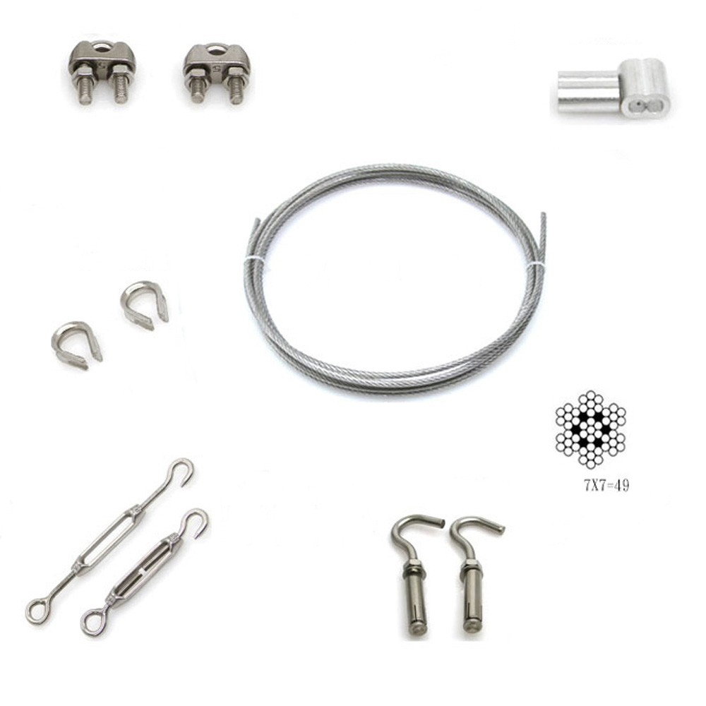 Ø 4,5mm Stainless Steel Wire Rope Cable PVC Coated Hooks Hanging Clothesline Kit