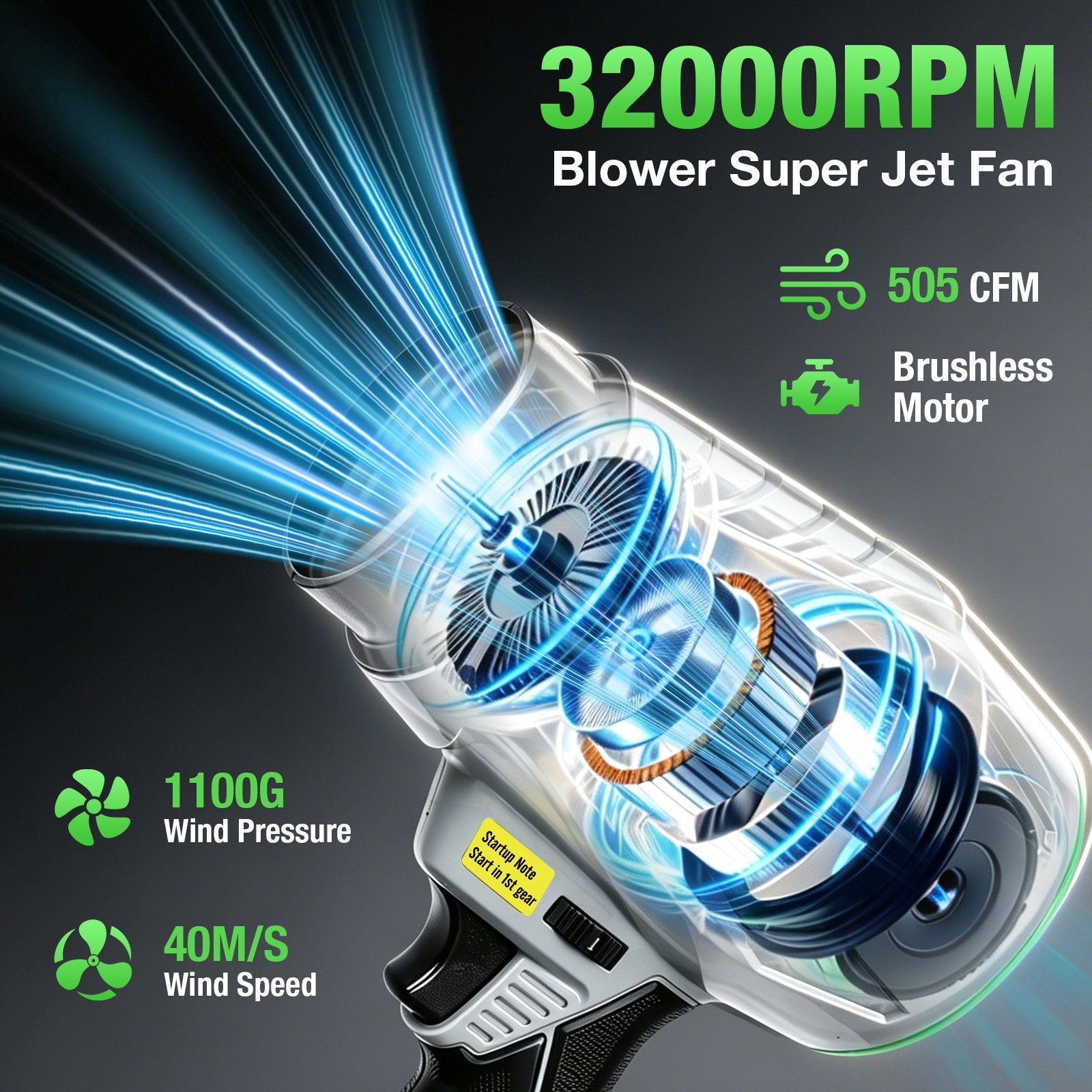 21V Cordless Leaf Blower 505CFM Handheld Leaf Blower with 2 x 4.5Ah Batteries
