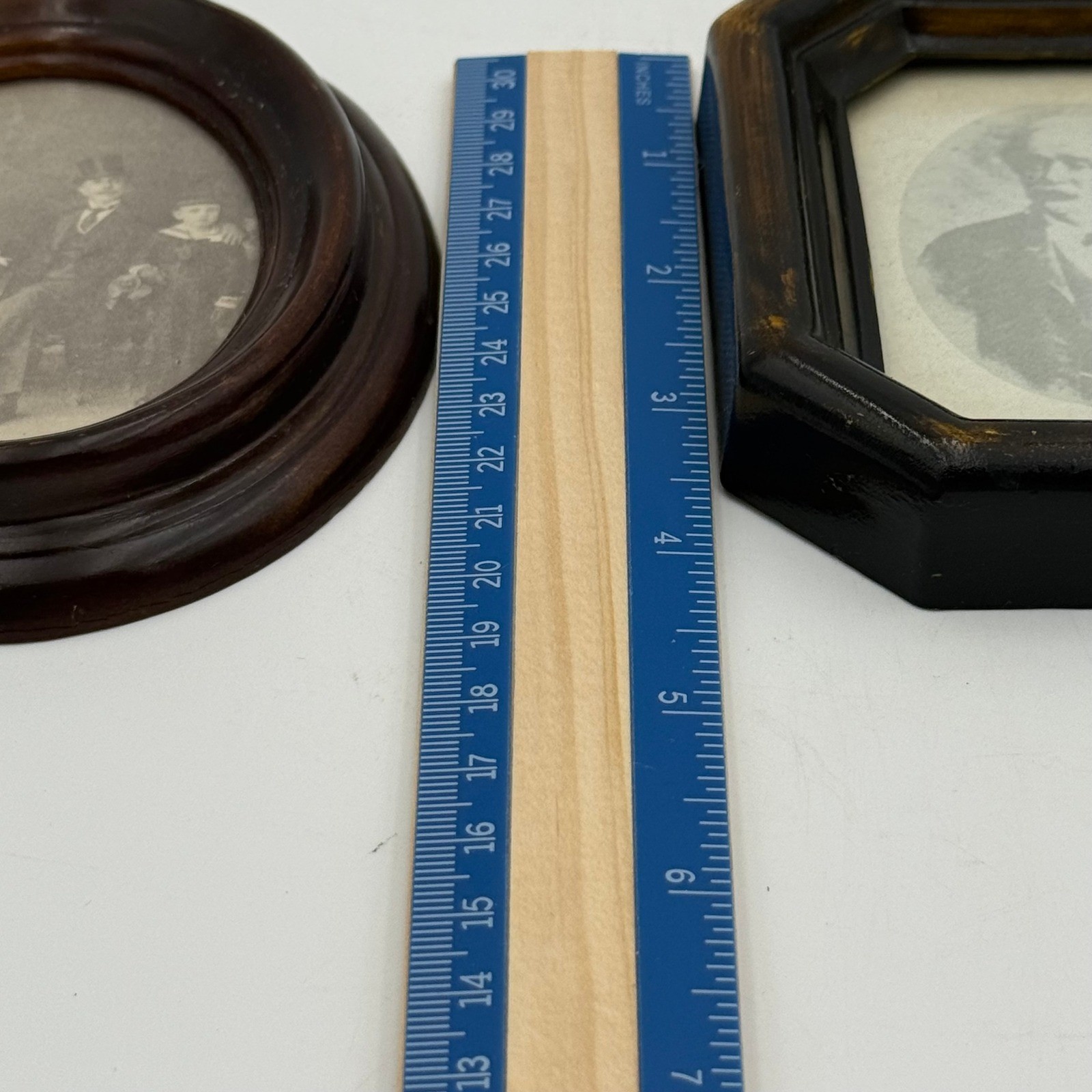 Vintage Style Miniature Portrait Frames Set of 2 Oval Octagon Wood Grain Finish