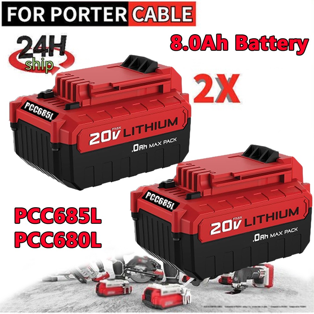 2Pack 20V 8.0Ah 20 Volt Lithium-ion Battery for Porter Cable MAX PCC685L PCC680L