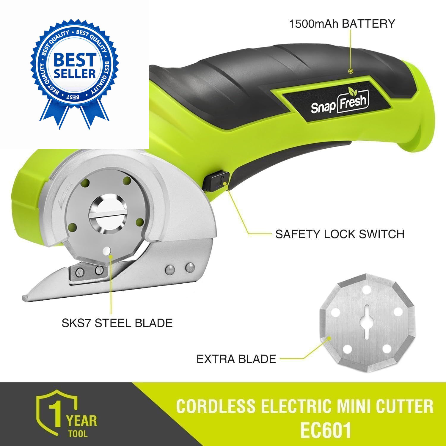 SnapFresh Cordless Electric Scissors, 4V Mini Box Cutter, Green