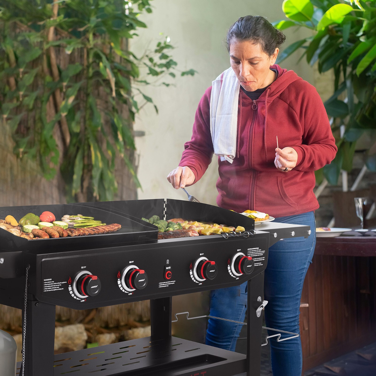 Royal Gourmet 4-Burner Propane Grill Griddle Combo w/ Bonus Grilling Gear Set