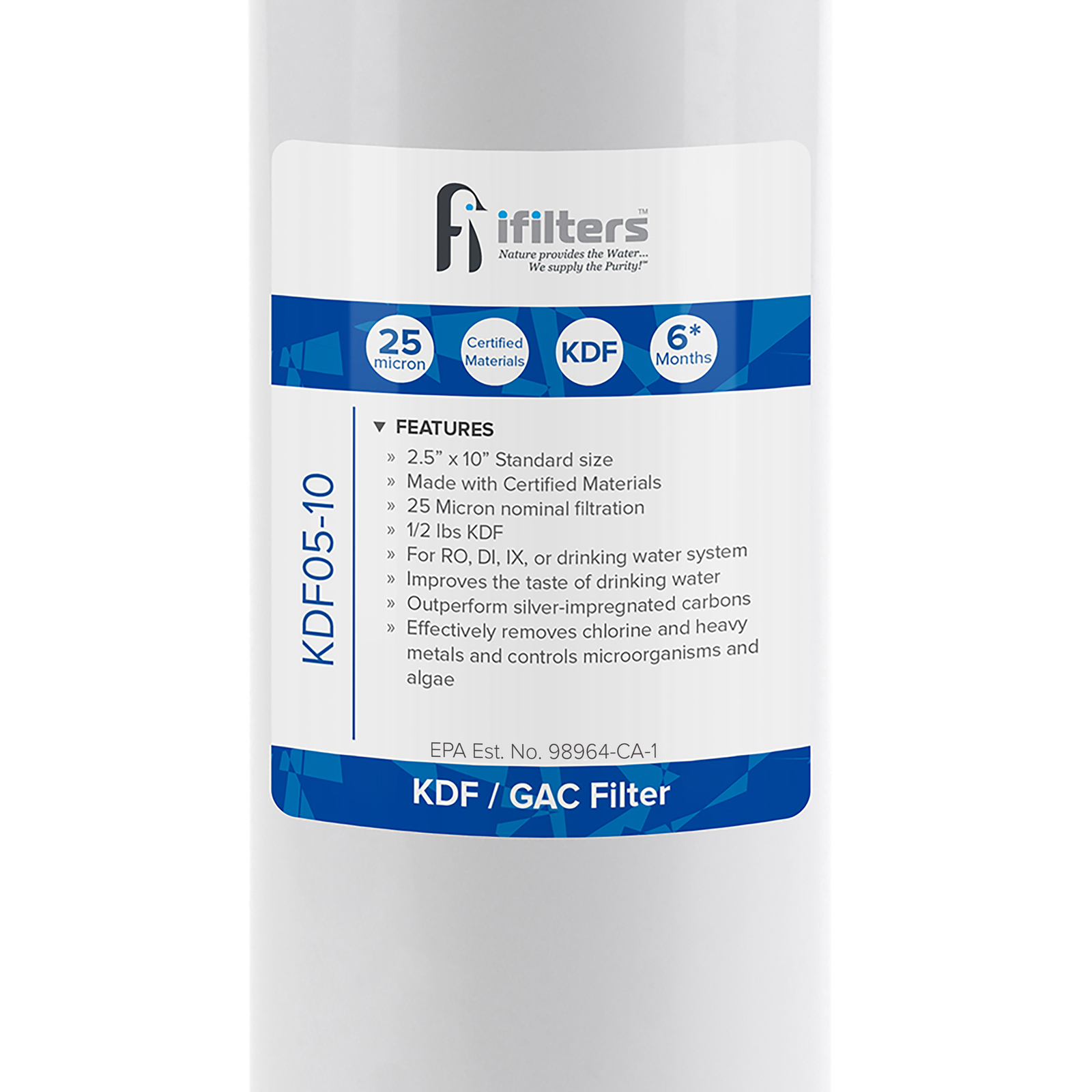 KDF/GAC Water Filter For Chlorine, Taste, Odor, Heavy Metals, Rust – 2.5 x 10