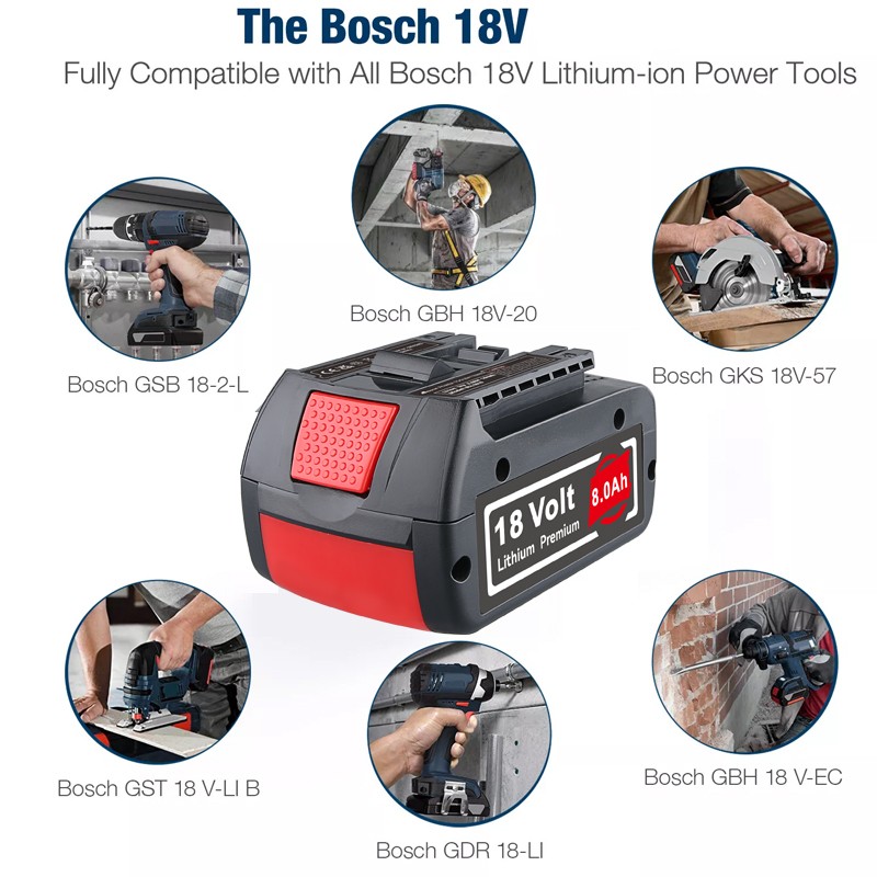 2x 8.0Ah 18V Battery BAT609 Li-ion Battery Drill Fit BAT610 Power Tool for Bosch