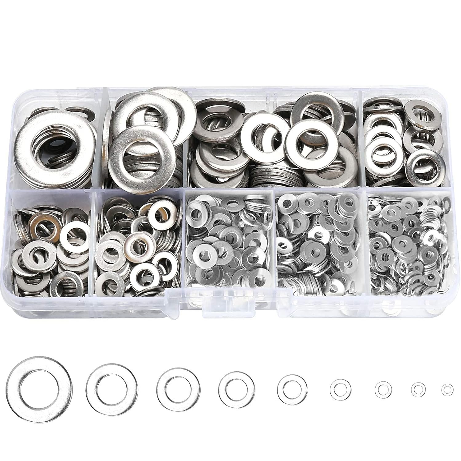 800 Pcs 304 Stainless Steel Flat Washers 800 PCS 304 Steel, Silver