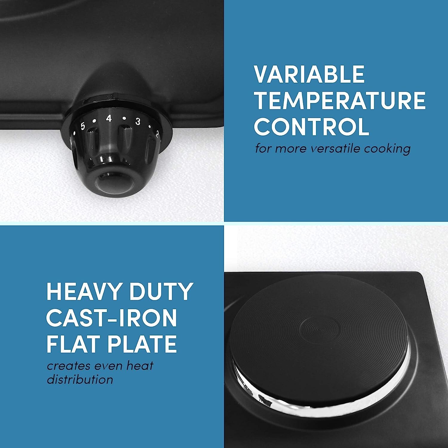 Portable Small Electric Stove Top 2 Burners Double Plate Cast Iron Countertop