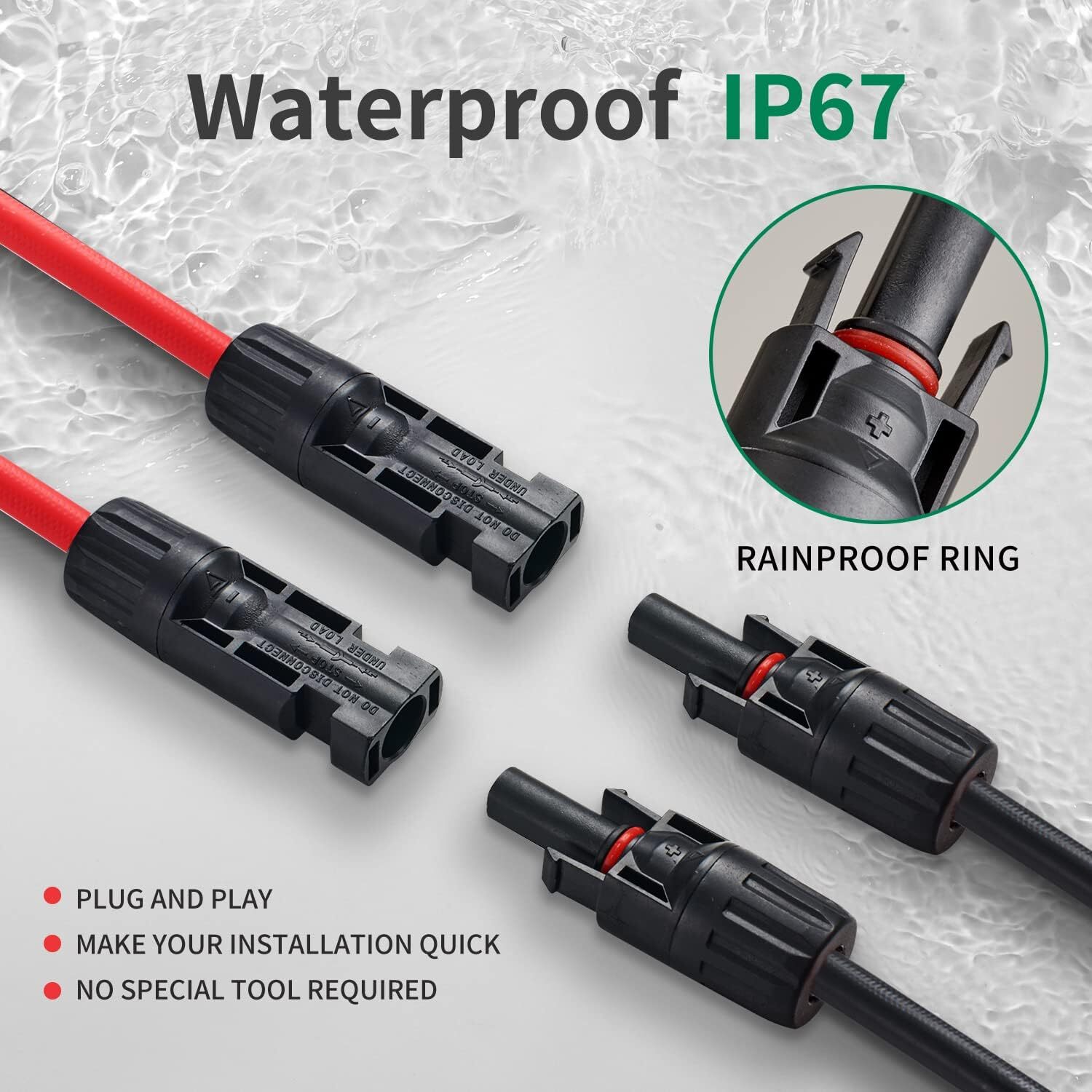 Black+Red 10 AWG Solar Panel Extension Cable Silicone Flexible Wire Connectors