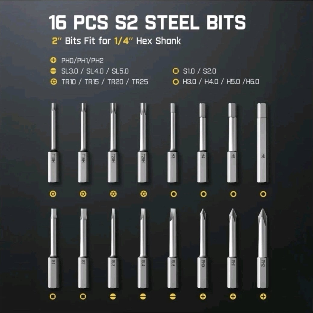 Fanttik S1 Pro Electric Power Screwdriver 16 S2 Steel Bits Rechargeable