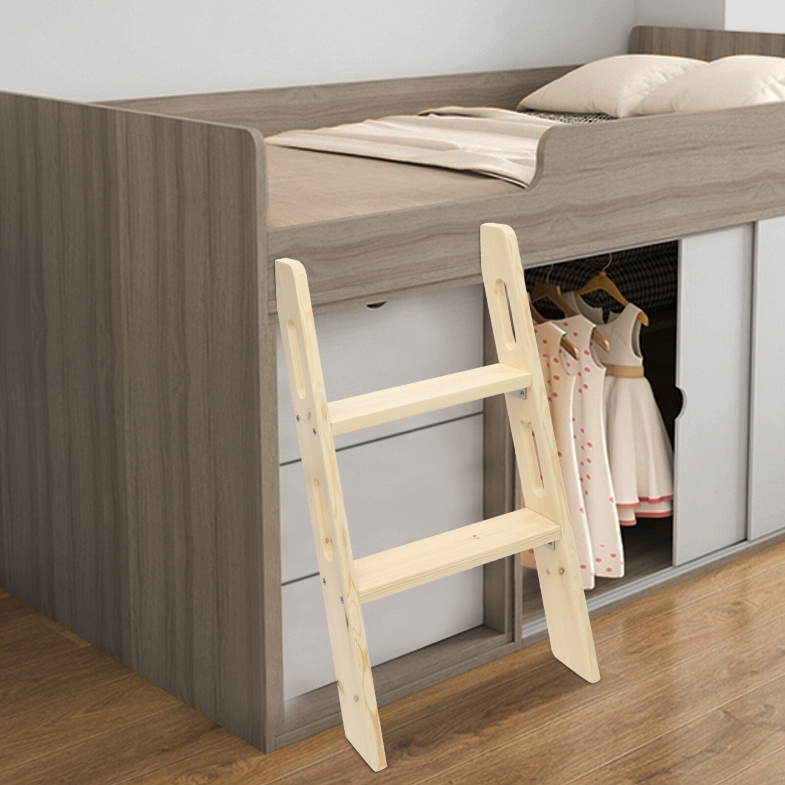 2 Steps Solid Wood Bed Ladder, Durable Step Ladder, for Dorm, Teens Adults Room