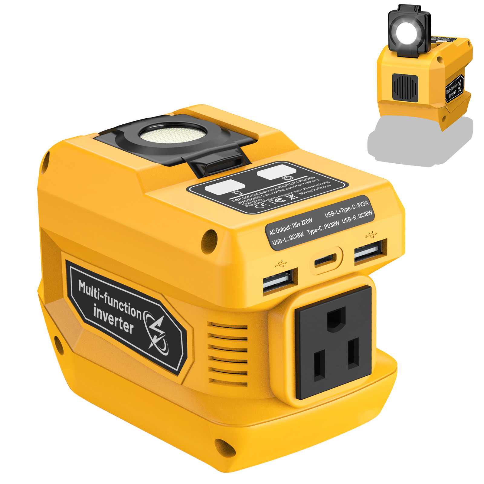 2-in-1 Power Station for Dewalt 20V Battery 300W DC Regulator 220W AC Inverter