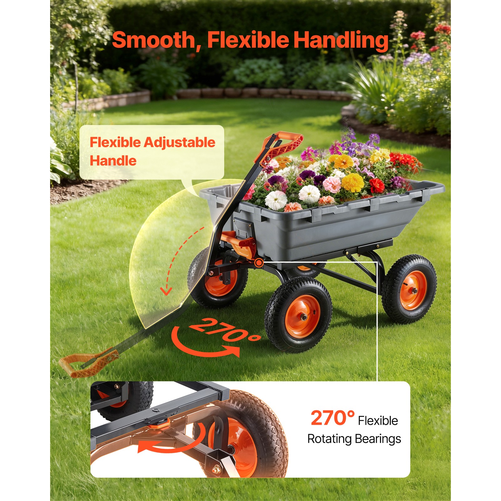 Uimoso Garden Dump Cart 1500lbs Capacity with 90° Quick-Dump Feature