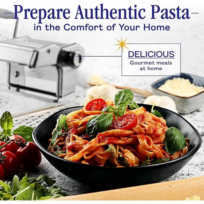 Stainless Steel Manual Pasta Maker 7 Thickness Settings 2 Blade Attachments New