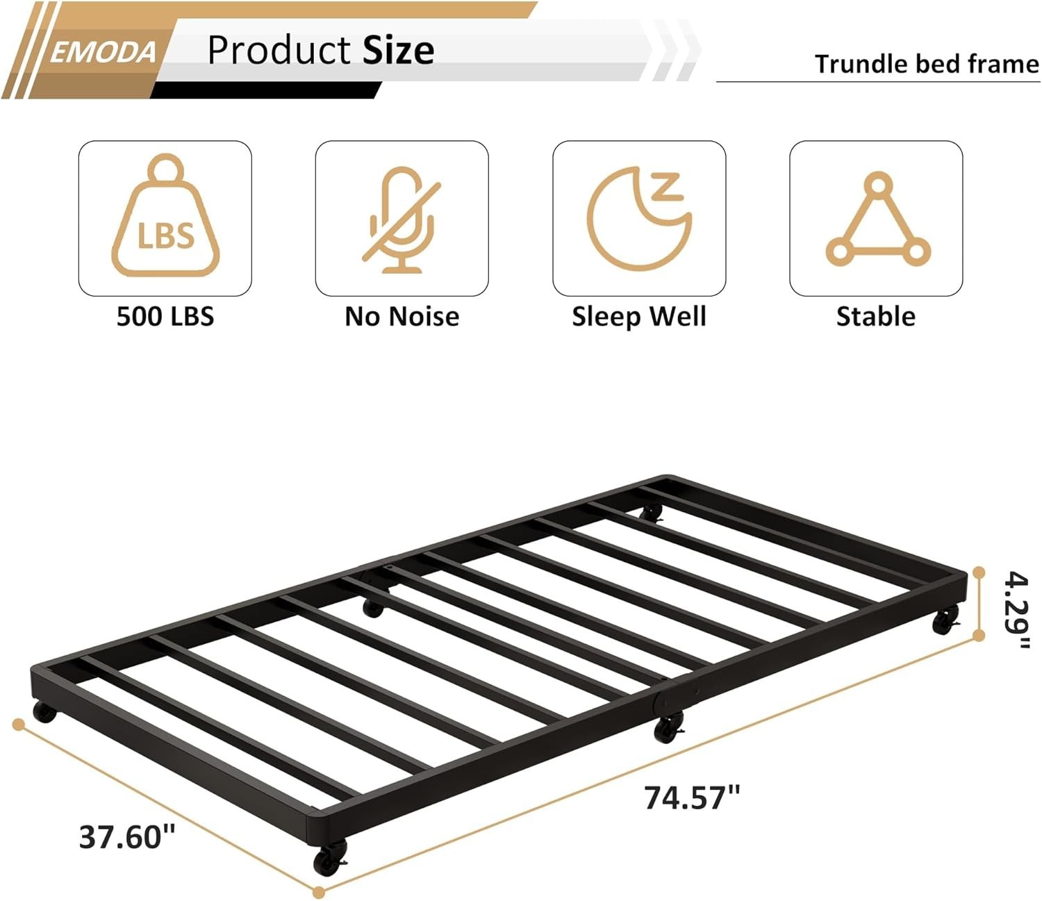 Trundle Bed Twin with 6 Lockable Casters, Roll Out Twin Trundle Bed Frame wit…