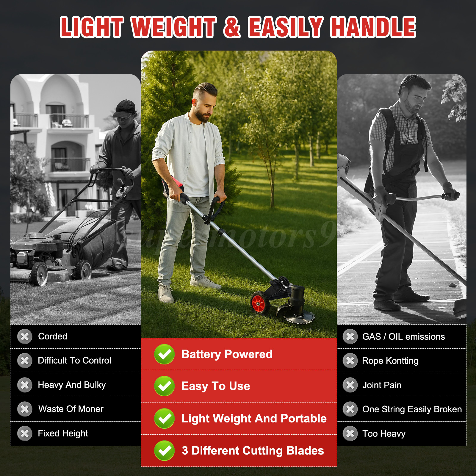 Cordless WeedEater Electric Lawn Mower Lawn Edger Grass String Trimmer 2500W NEW