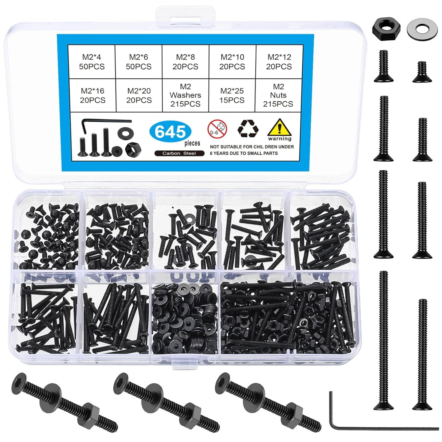 M2 M2.5 M3 Hex Socket Cap Screws Bolts Nut Washer Assortment Kit for DIY Project