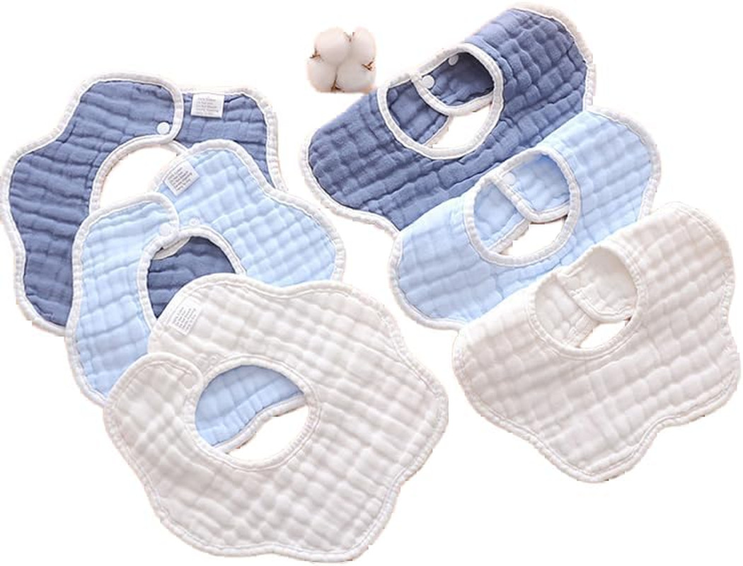 Muslin Cotton Baby Bibs, Super Soft Absorbent For Boys & Girls, Adjustable Newbo