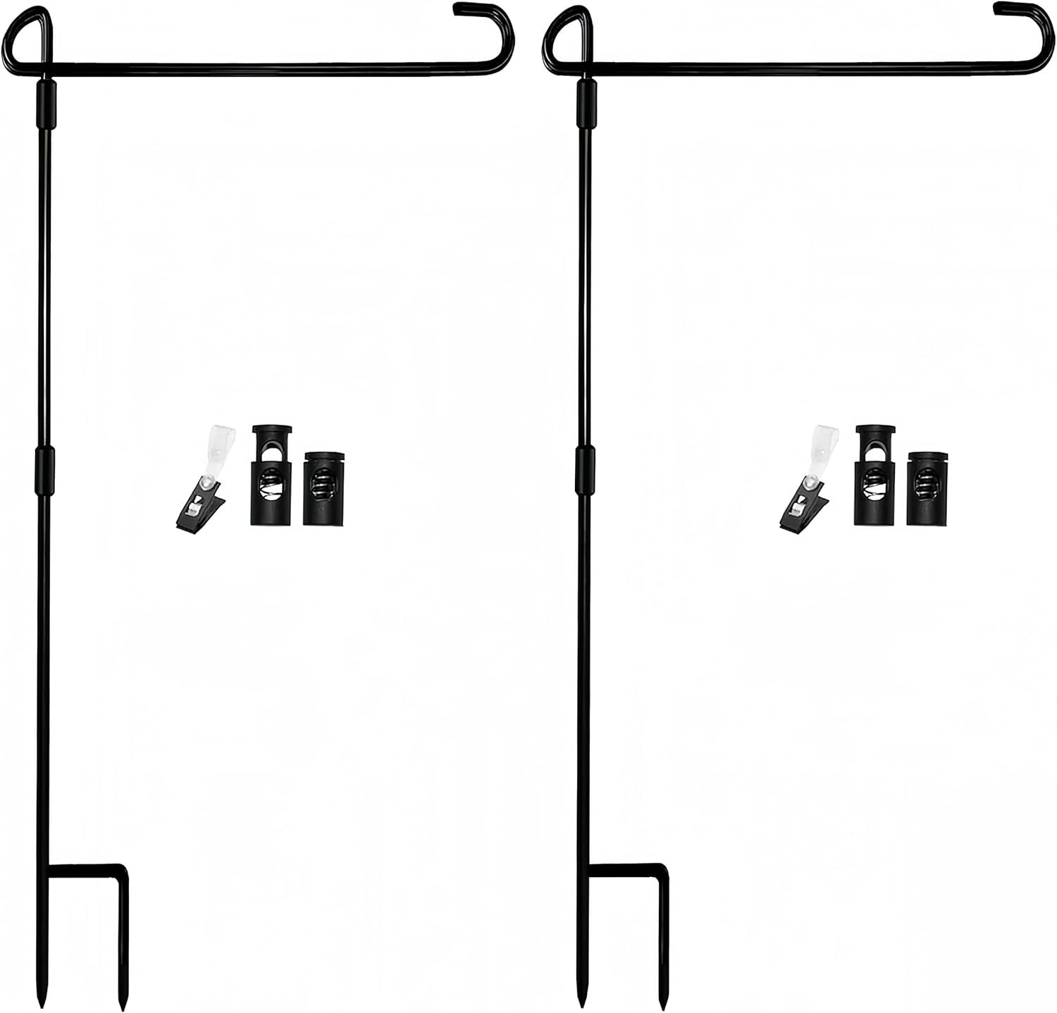 2 Pack Garden Flag Stand Holder Pole with Garden Flag Stopper and Anti-Wind Clip