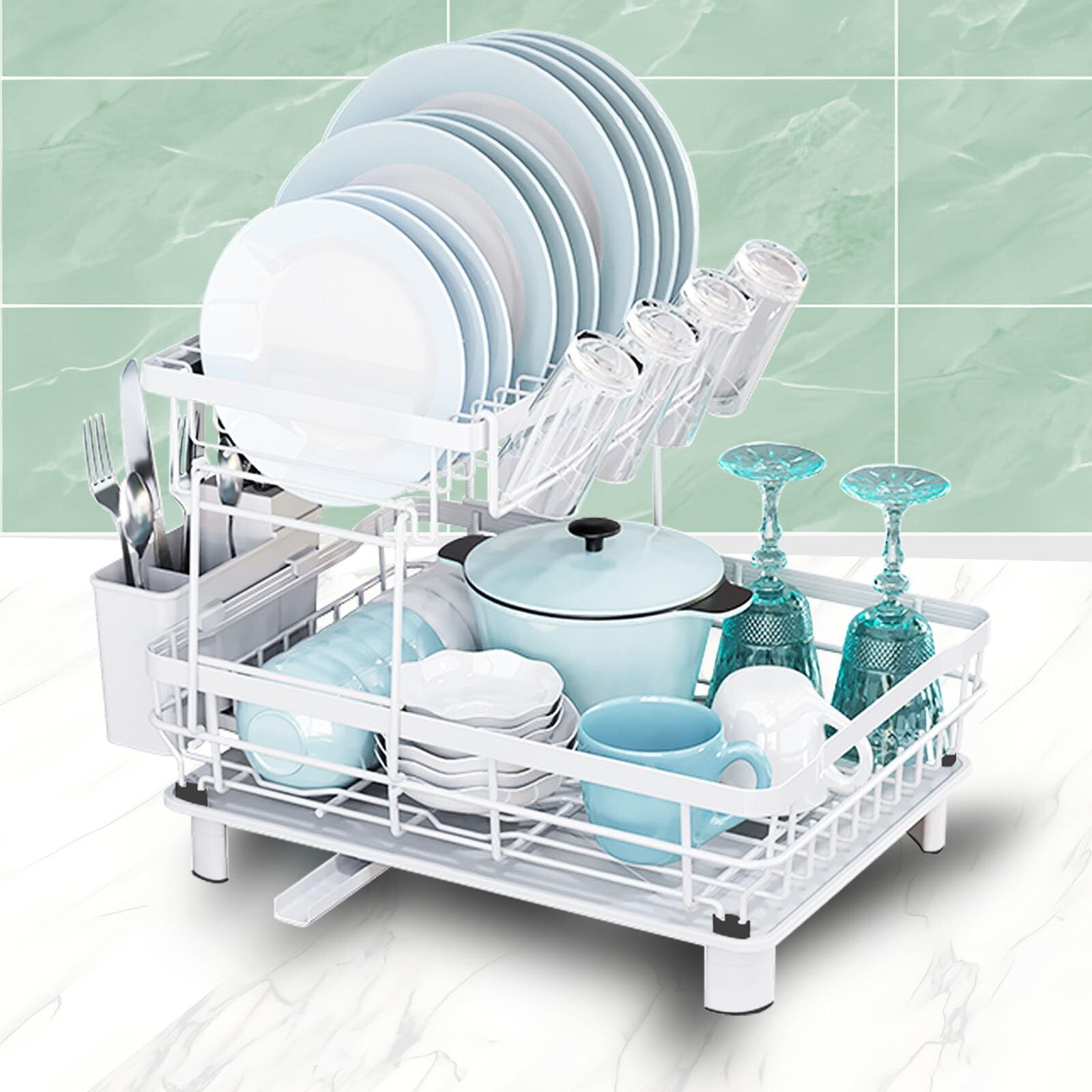 Over Sink Dish Drying Rack 2-Tier Stainless Steel Kitchen Shelf Cutlery Drainer