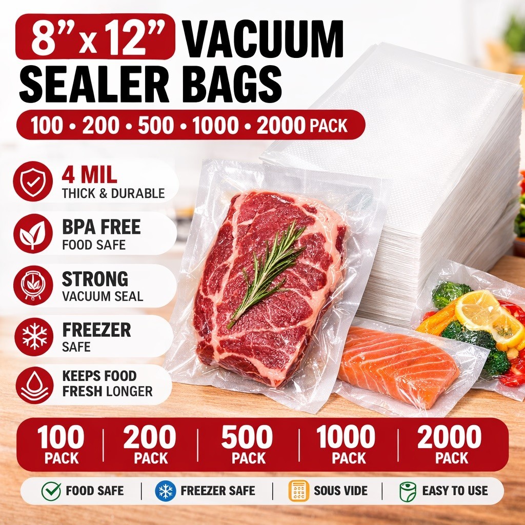 8×12 Vacuum Sealer Bags 100-2000 Pack 4 Mil Embossed Vacuum Seal Bags Food Saver