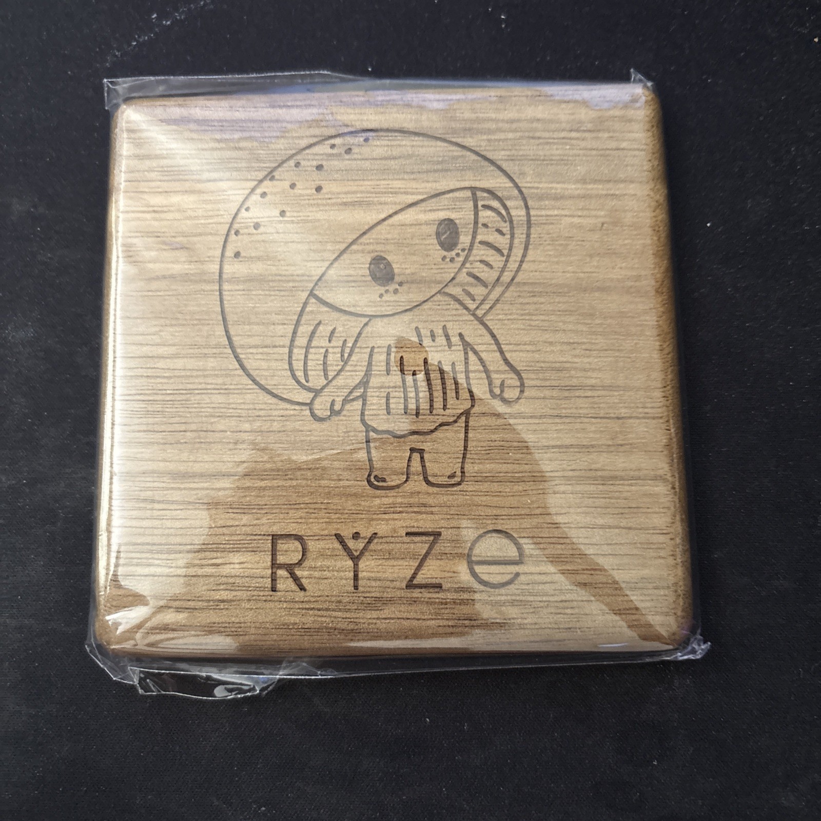 RYZE Mushroom Theme Engraved Wooden Square Coaster Medium Brown