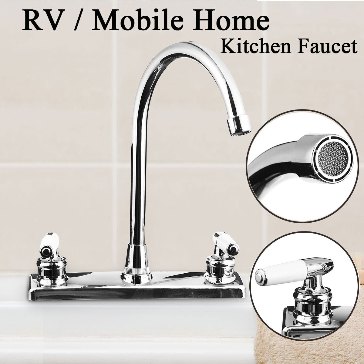 High Arc 2-Handle Standard Kitchen Sink Faucet Mixer Tap in Plastic For Home RV