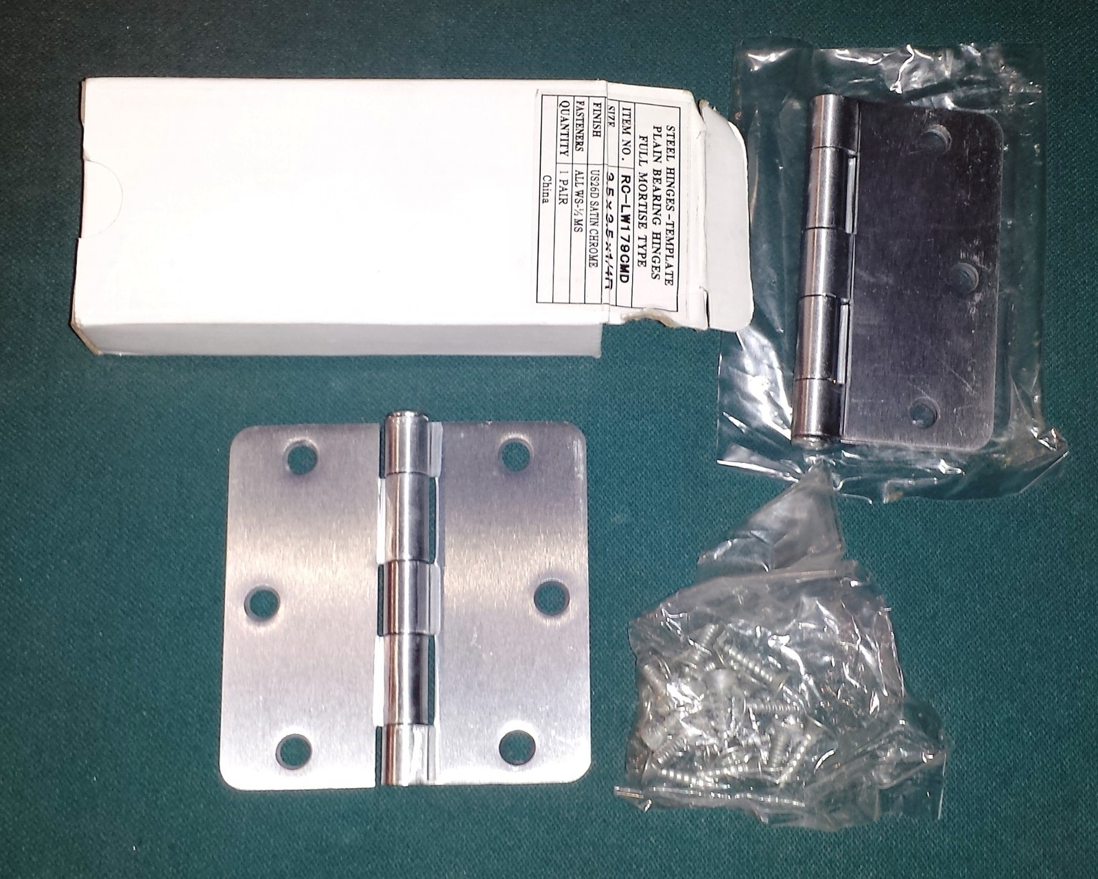 2 pc/1 Pair Butt Bearing Hinge Satin Chrome Holes 3.5 x 3-1/2 Door US26D Full