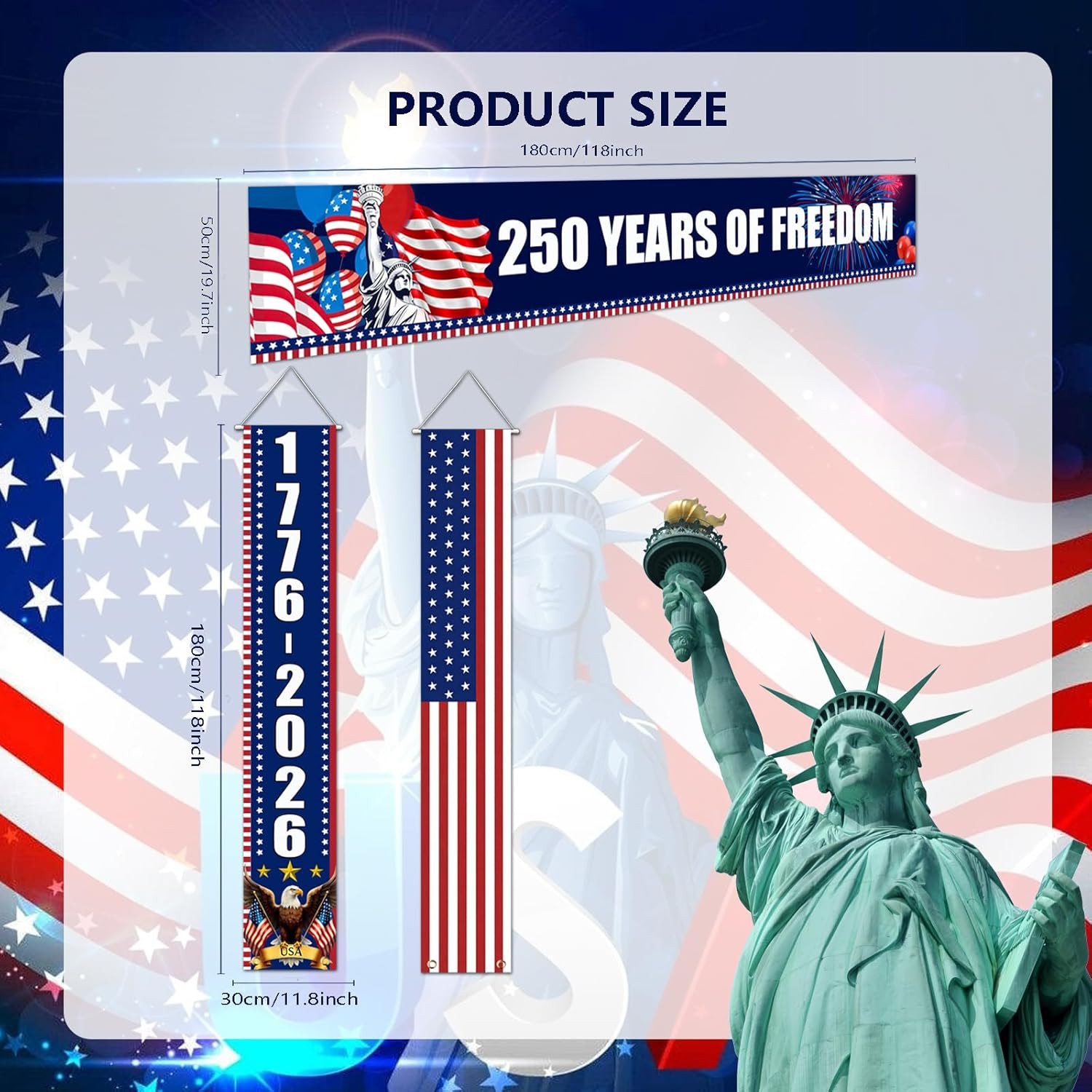 250Th Anniversary Banners 3 Pcs Patriotic Decorations 250 Years of Freedom Hangi