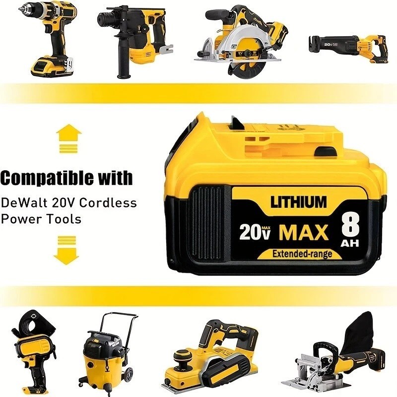 2Pack Lithium Ion Battery For DeWalt 20V 20 Volt Max 8.0AH DCB200 DCB205 DCB206