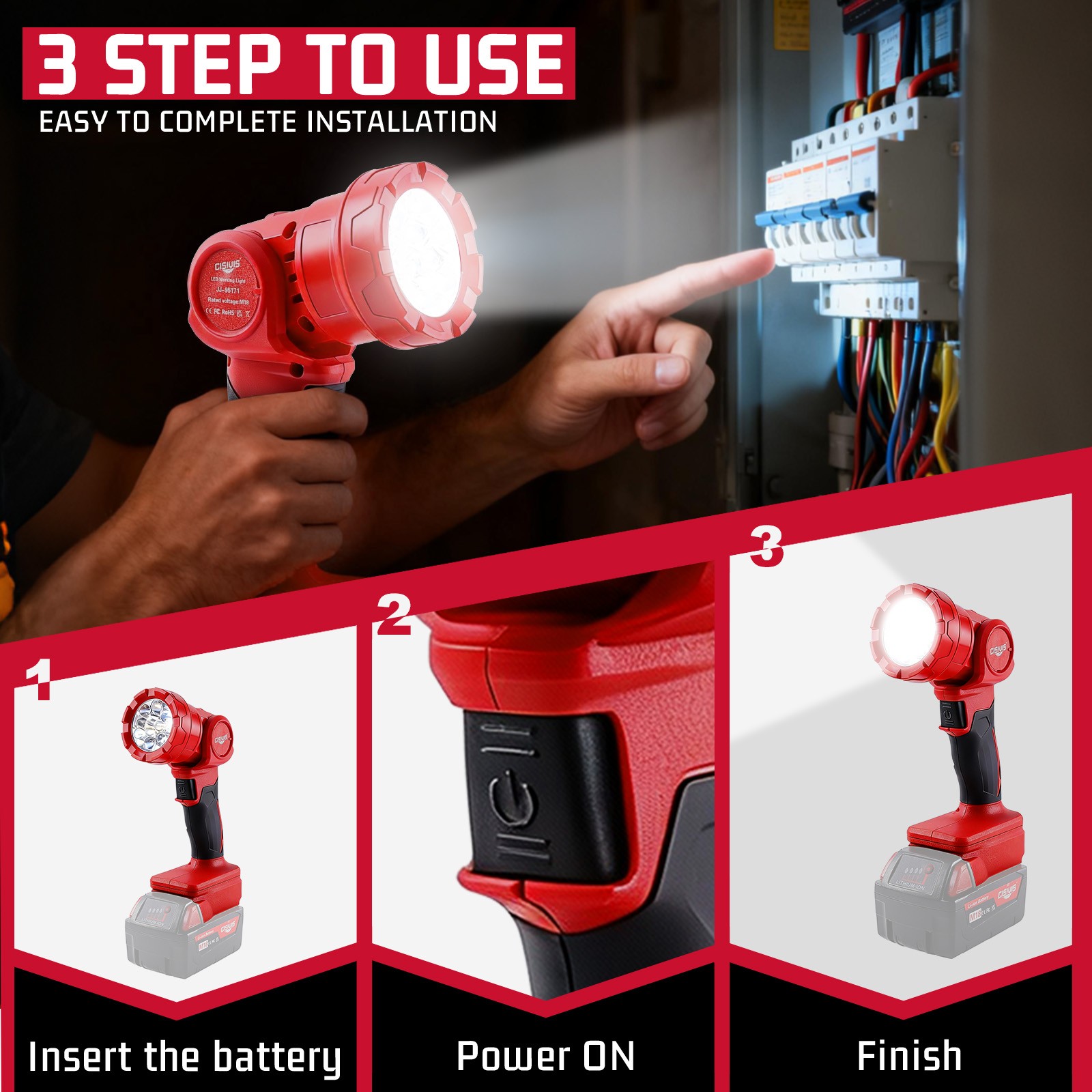 CISIVIS LED Flashlight Cordless Led Work Light Compatible Milwaukee M18 Battery