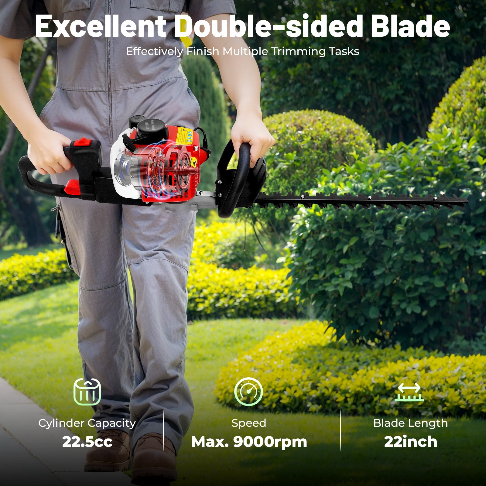 2-Stroke Single Edge Hedge Trimmer 22.5cc Hedge Trimmer Garden Bush Trimmer Tool