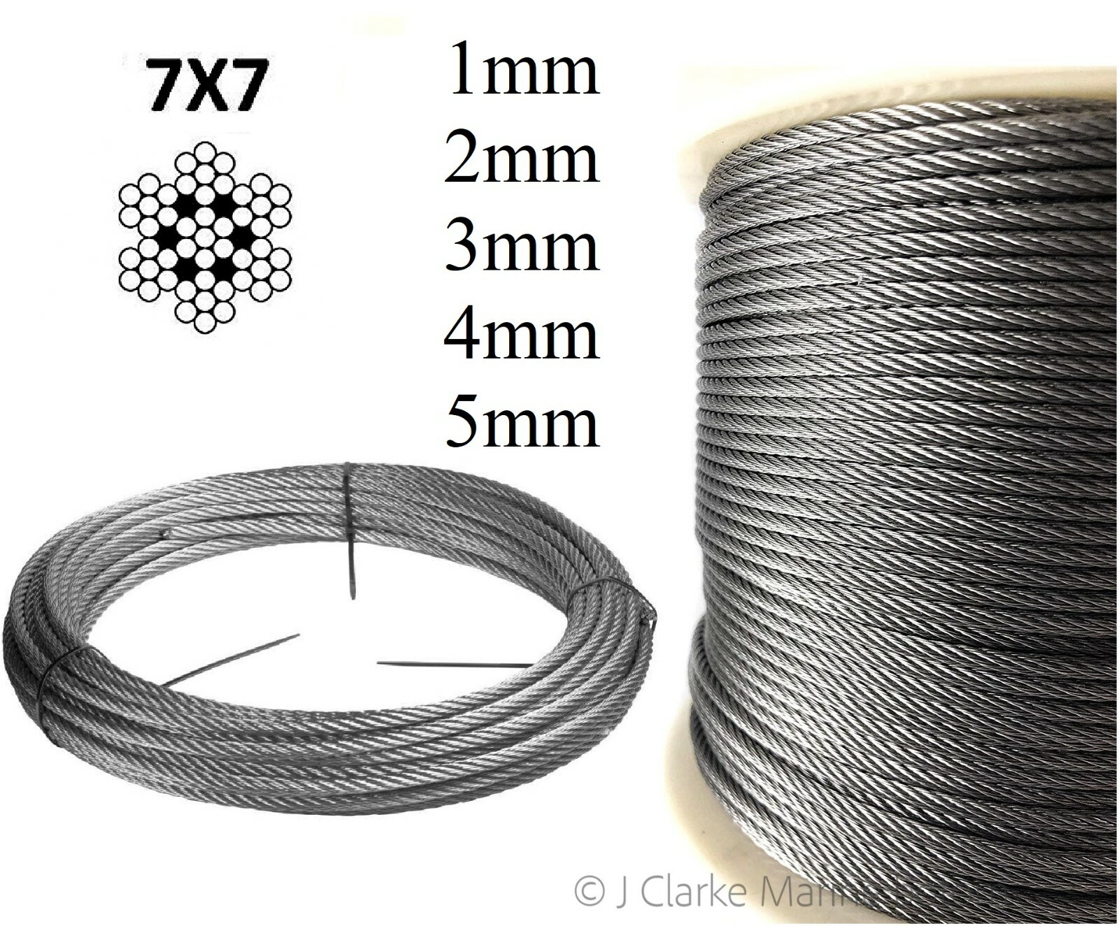 Stainless steel wire rope cable 1mm 2mm 3mm 4mm 5mm 316 A4 7×7 balustrade fence