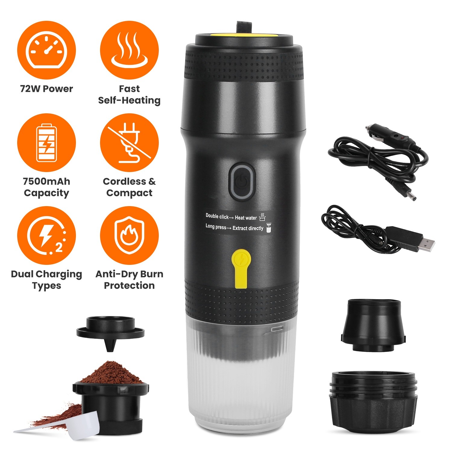 7500mAh Portable Electric Espresso Machine Car Coffee Maker Self-Heating Travel