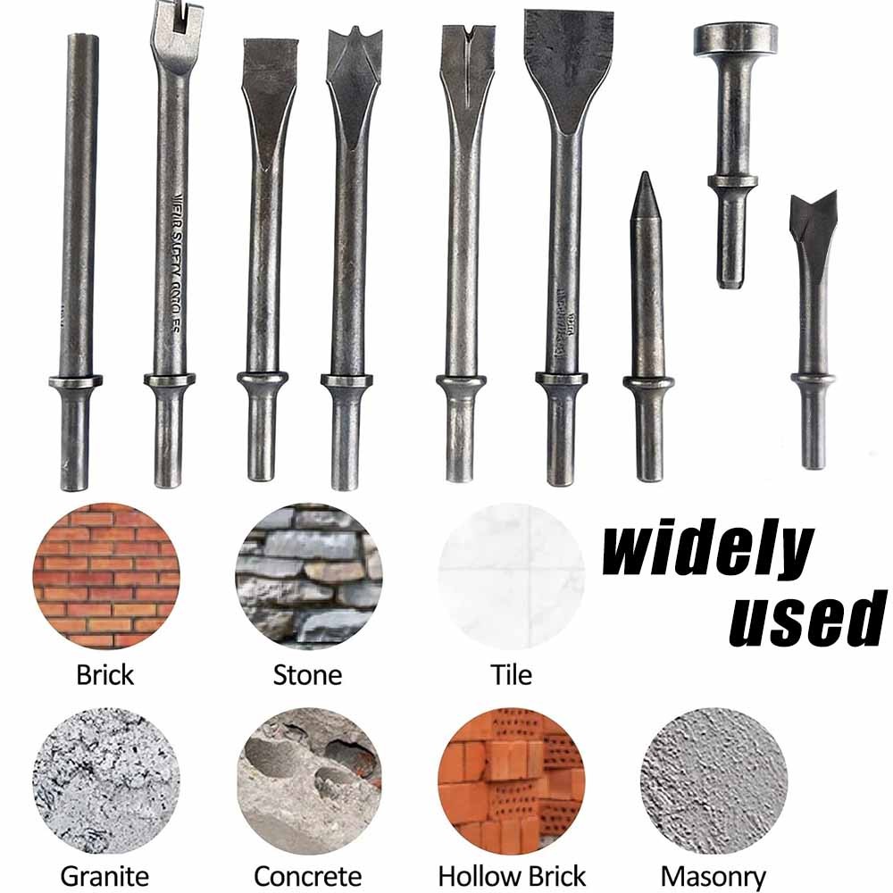 9 Piece Air Hammer Chisel Set Air Hammer Punch Chipping Bits Set 0.39In Shank