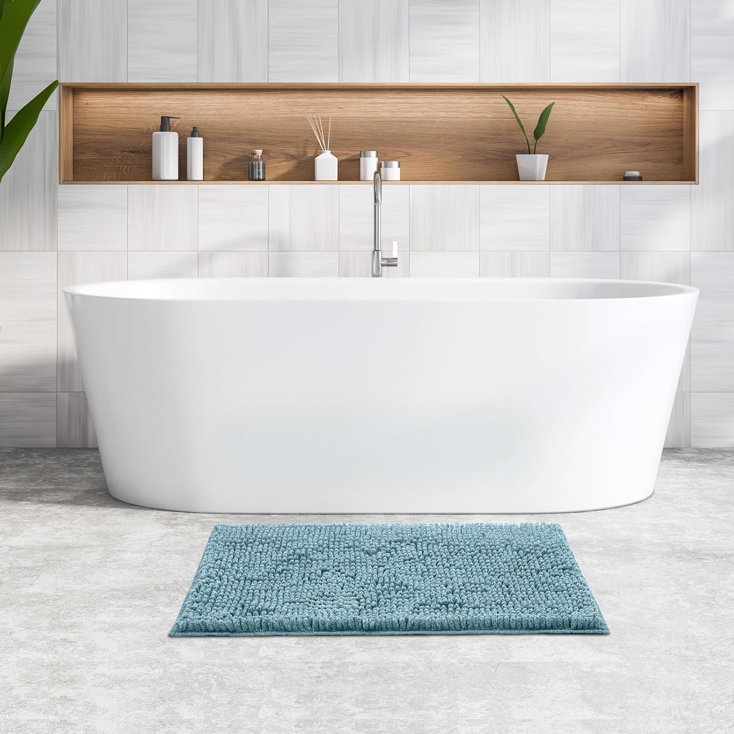Chenille Bath Mat – Non-Slip Fluffy Shag Bathroom Rug Super Absorbent Microfiber