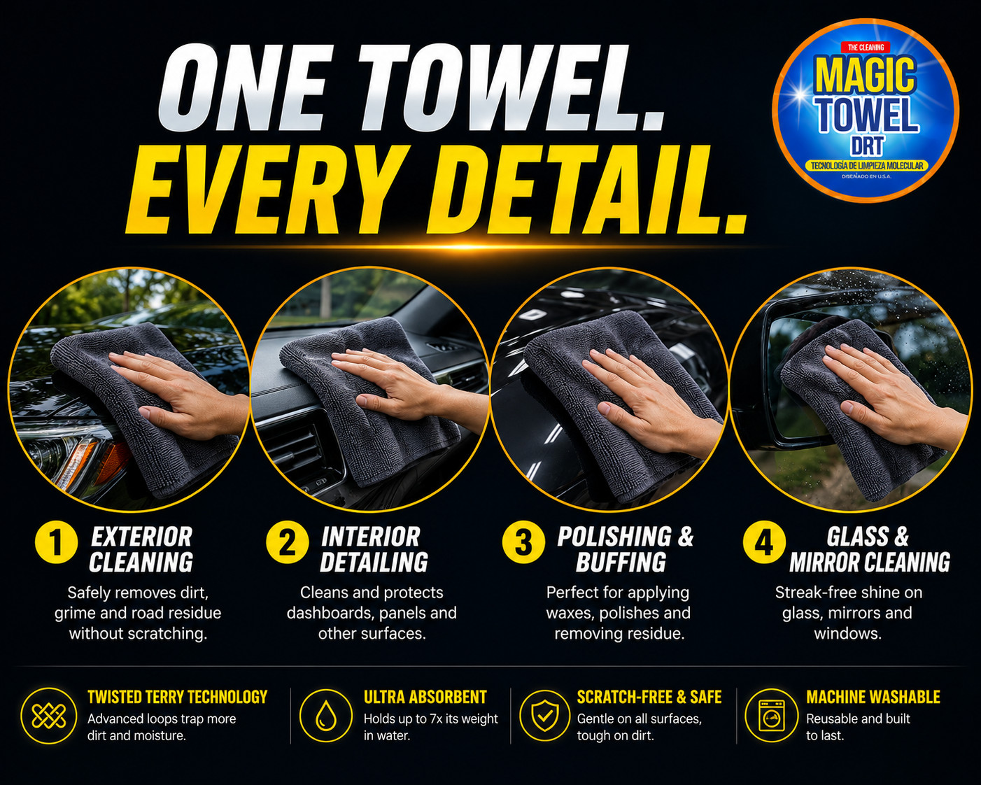 5-Pack Microfiber Car Detailing Towels 16×16 500 GSM Twisted Terry Scratch-Free