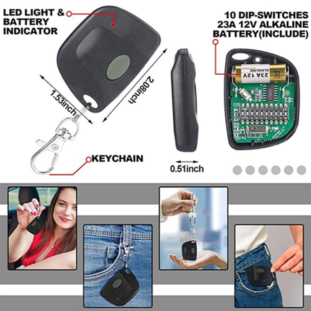 2PC Remote Control Garage Door Gate Opener Transmitter 10 Digit Pins Code-300MHz