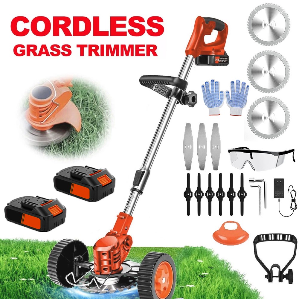 Electric Cordless Grass String Trimmer Lawn Edger Weed Wacker Cutter + 2 Battery