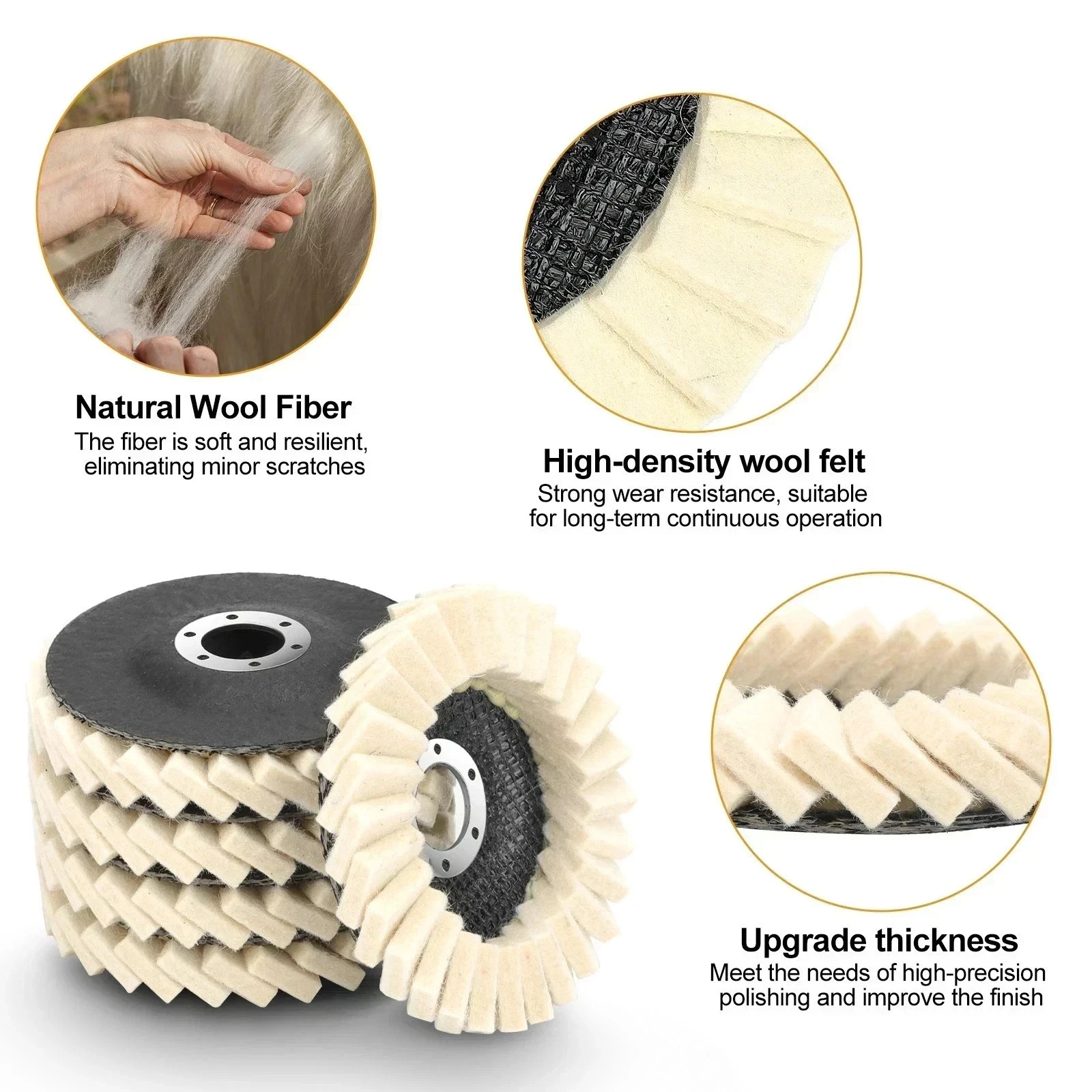 5pcs 5″ Wool Polishing Wheels Buffer Pads Flap Felt Polishing Finishing Disc