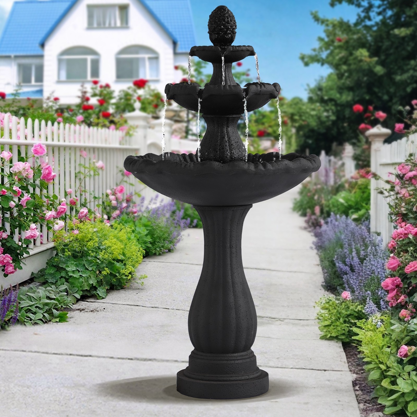 47.3″ High Italian Feature Faux Stone Freestanding Water Fountain Outdoor