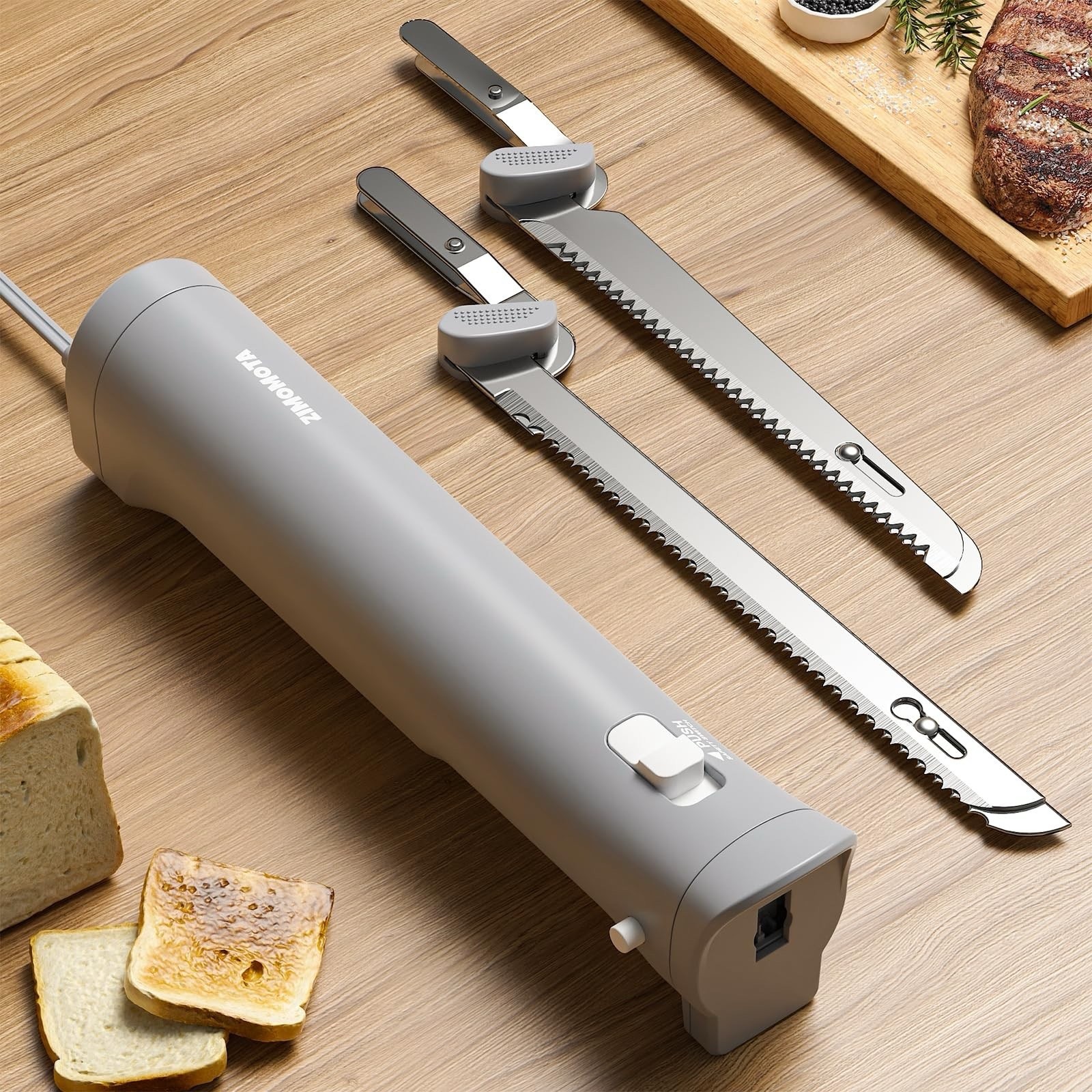 Zimomota Electric Knife Set ALEK003-Y | 100W Corded | 2 Meat & Bread Blade Sets