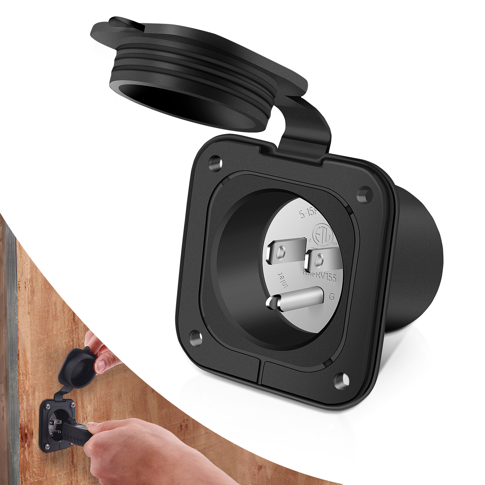 125V 15A Flanged Power Inlet Receptacle NEMA 5-15P AC Port Plug for RV Boat