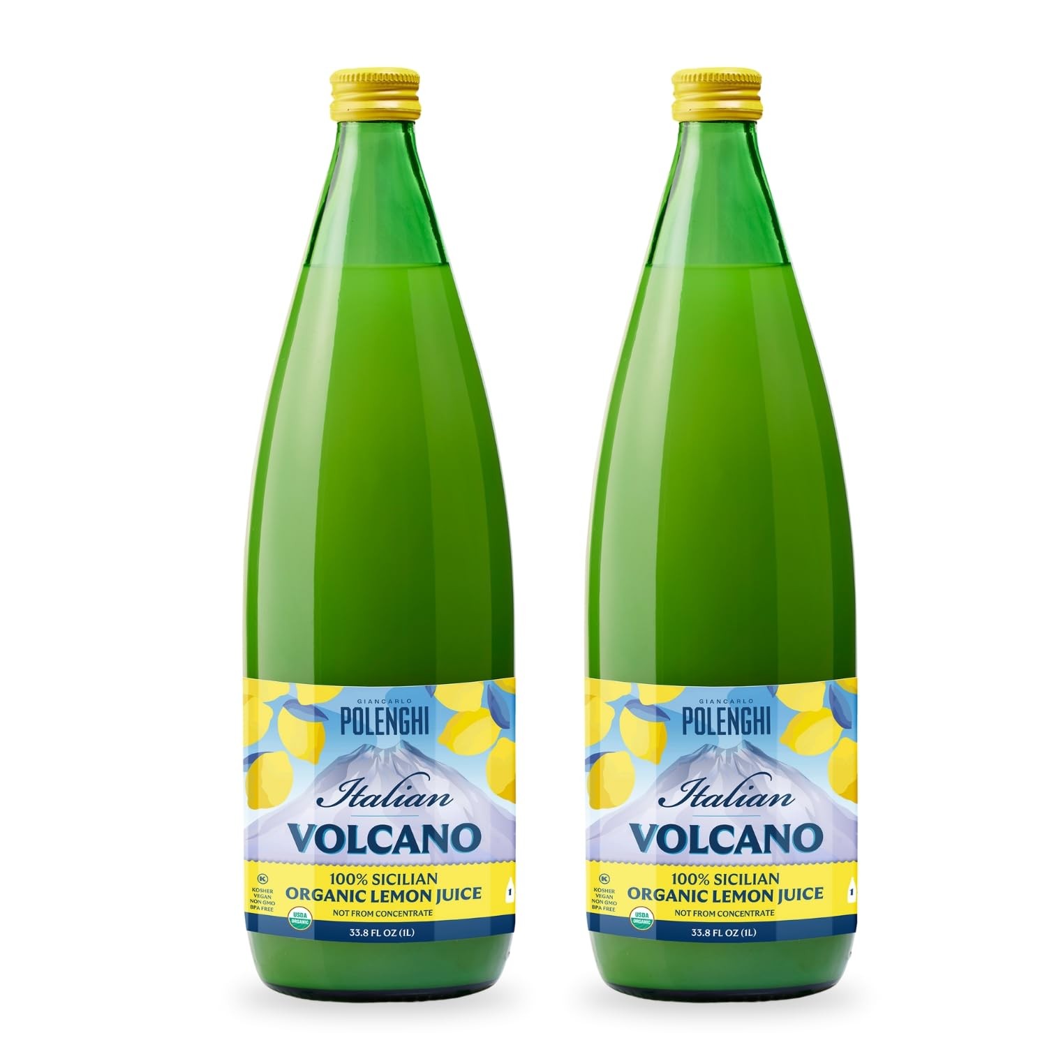 Italian Volcano USDA Organic Lemon Juice 1 Liter Bottle – 2 Pack