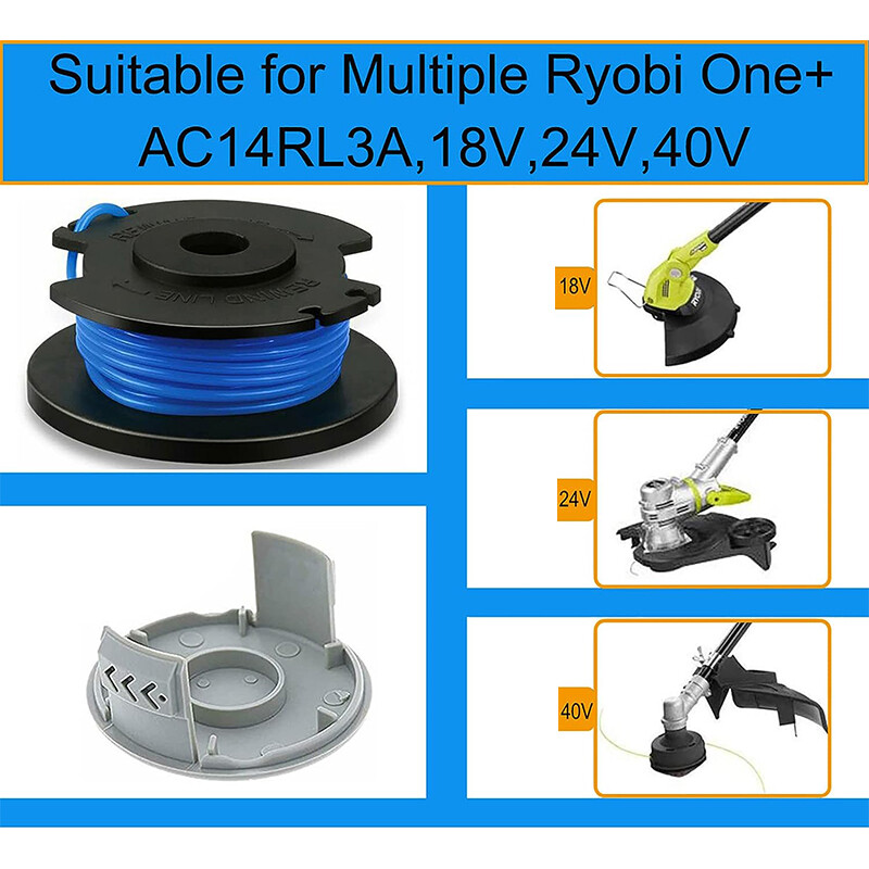 3-10Pcs String Trimmer Spool Lines For Ryobi One+ 18V 24V 40V Weed Eater w/ Caps