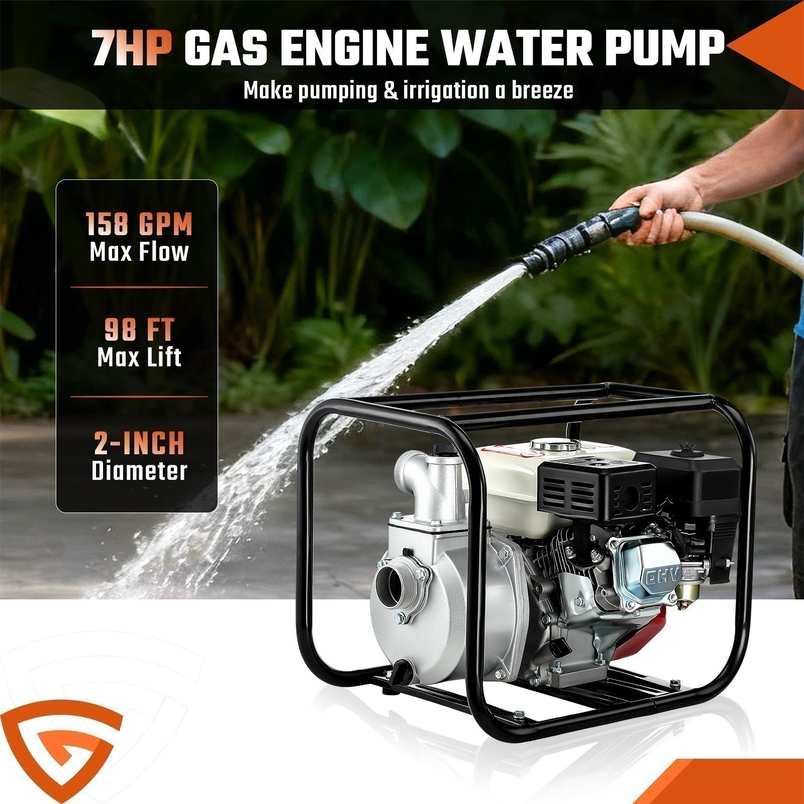 Gasoline Engine Water Pump Gas Powered Water Transfer Pump Kit – 2″ 7HP 4-Stroke